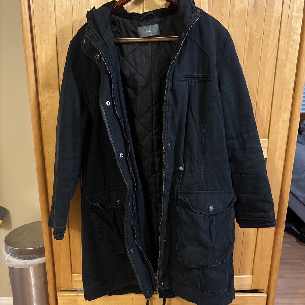 SOUTH Women's Canvas Utility Parka Jacket Black UK 18 / US 14 Quilted Lined